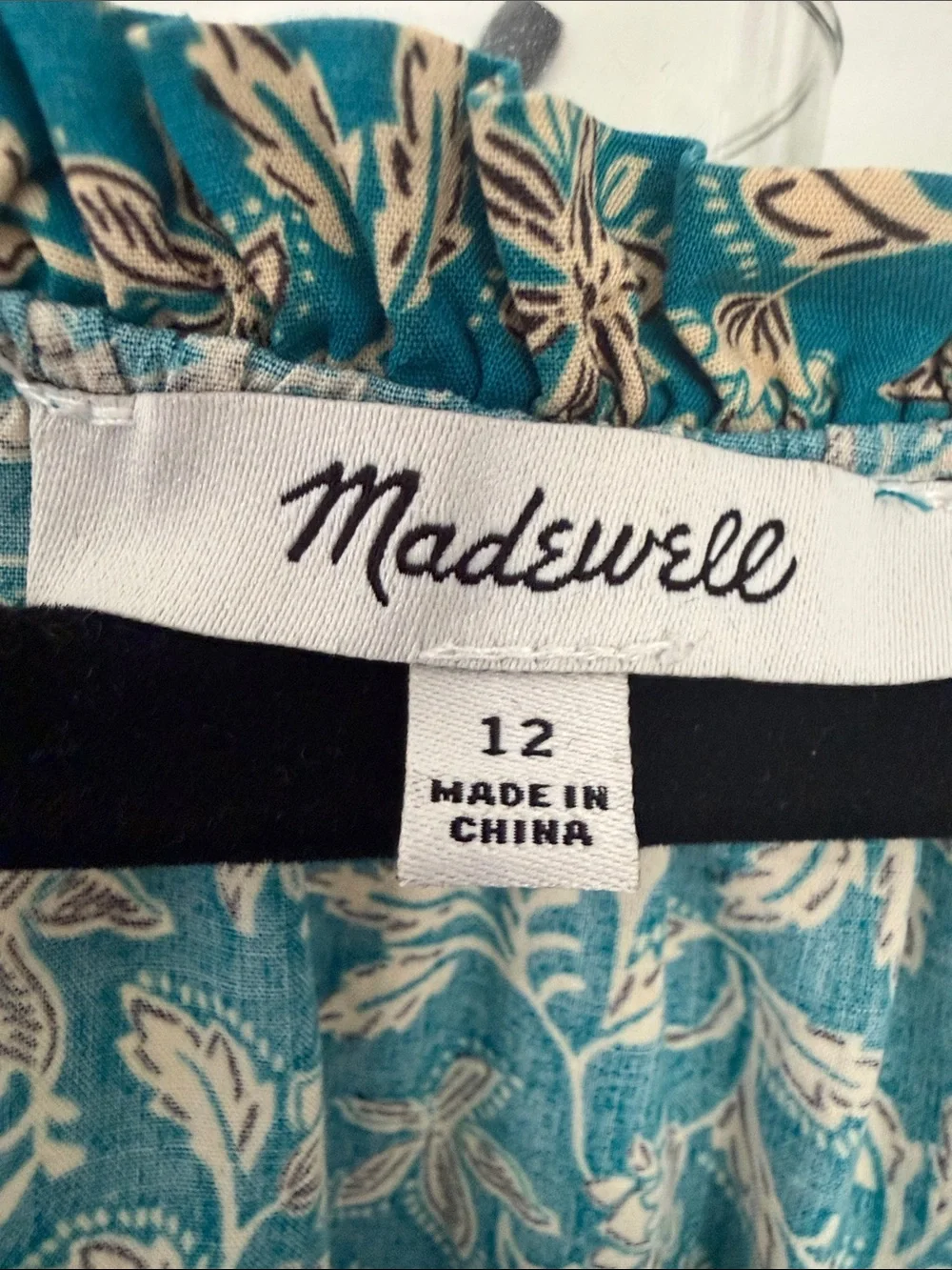 Madewell Teal Floral Puff-Sleeve Peasant Top